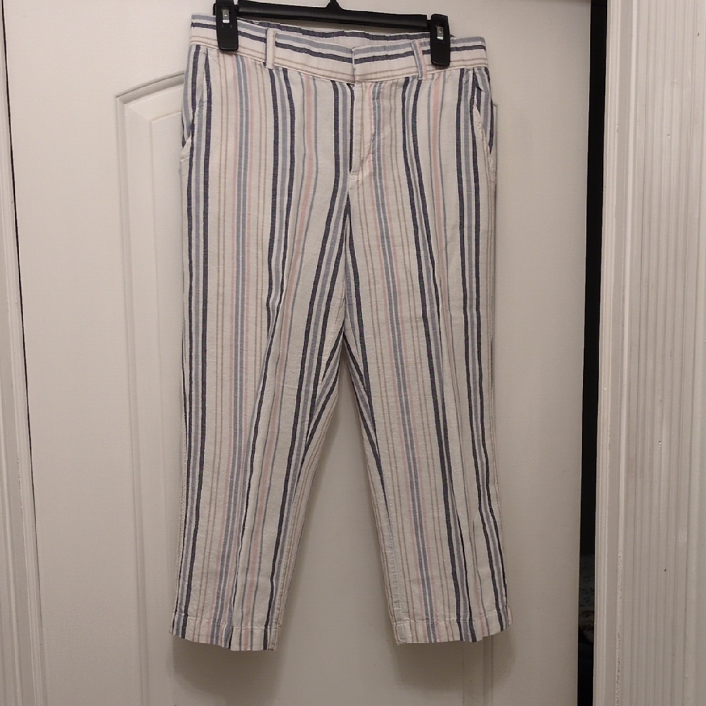 Liz Claiborne Women's Striped Crop Pants- Blue, Pink, White